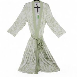 Hale Bob Womens XL Robe Bamboo Spandex Green Leaf Kimono NWT